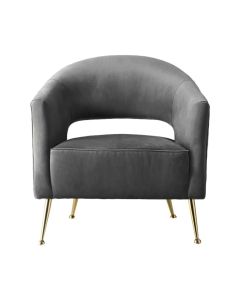 Barletta Armchair Grey Velvet, W 75cm D 73cm H 75 (RRP $1449)
