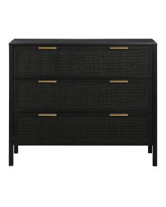 Santorini Hamptons 3 Drawer Timber/Rattan Dresser Black, W 100cm D 45cm H 85cm (RRP $1199)