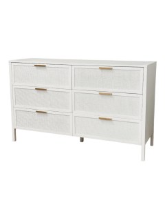 Santorini Hamptons 6 Drawer Timber & Rattan Dresser L 45cm W 140cm H 85cm (RRP $1999)