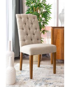"Felicity" Hampton Style French Provincial Buttoned Dining Chair, Linen with Natural timber legs (RRP $449)