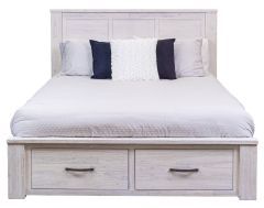 "Avalon" Hamptons Style Coastal Timber King Bed with Storage at Footboard, Whitewash (RRP $2299)