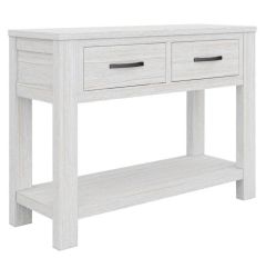 "Avalon" Hamptons Style Coastal Timber 2 Drawer Hall Table, White Wash 110X38X81CM (RRP $799)
