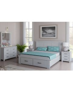 "Avalon" Coastal Style Timber Queen Bed, Dresser & Bedsides Package, Whitewash (RRP $4199)