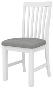 "Cove" Hamptons Style Dining Chair with Grey Cushioned Seat, Brushed White (RRP $349)