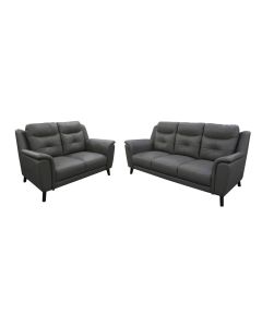 "Miami" Superior Comfort Premium Quality Leather 3 Seater + 2 Seater Lounge, Gunmetal (RRP $4499)