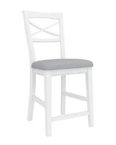 "Montauk" Hamptons Style Timber Kitchen Counter Barstool with Cross Back Detail and Cushioned Seat White, 46cmW x 58mD x 103cmH (RRP $299)