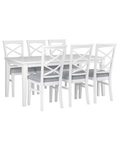 "Montauk" Hamptons Style 7 Piece Timber Dining Setting White 180x95cm Table & 6 White Chairs (RRP $2999)