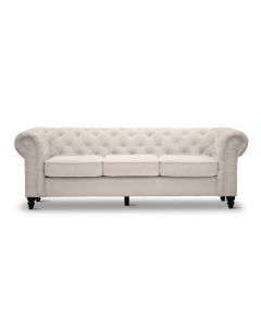 "Taegon" Hamptons Style  Chesterfield 3 Seater Buttoned Lounge, Beige W232.5 x D86.5 x H78.5 CM (RRP $1999)