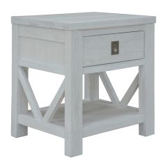 "Hamilton" Hamptons Style Hardwood Timber Bedside Table 3 Drawers White, 50X40X55CM (RRP $299)