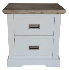 "Brampton" Hamptons Style Timber Bedside Table 2 Drawer White & Timber, 58cmL x 45cmD x 60cmH (RRP $449)