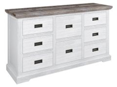"Brampton" Hamptons Style Timber 8 Drawer Dresser White & Timber, 150X45X82CM (RRP $1599)