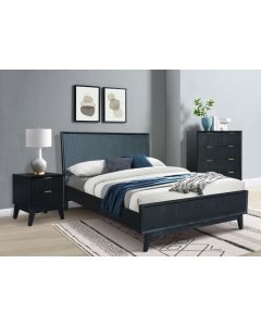 "Ellie" Hamptons Style Queen Bed, Bedsides & Tallyboy Package, Black Solid Acacia (RRP $3999)