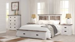"Brampton" Hamptons Style Timber 4 Piece Queen Bed Package with Tallboy & Bedsides (RRP $3799)