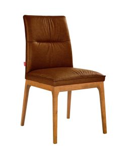 "Lauren" Resort Style Genuine Leather Dining Chair, Toffee with Natural timber Legs 48cmW x 59cmD x 90mH (RRP $449)