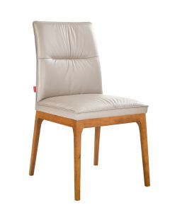 "Lauren" Resort Style Genuine Leather Dining Chair, Light Mocha with Natural timber Legs 48cmW x 59cmD x 90mH (RRP $449)