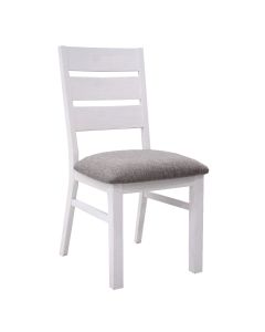 "Coastal" Hamptons Style Chair with Grey Fabric Cushioned Seat, Vivid White (RRP $349)