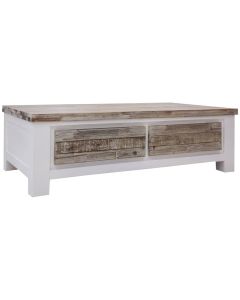 "Coastal" Hamptons Style Timber Coffee Table W130 x D70 x H40 CM, Timber Top with Vivid White Base (RRP $1199)