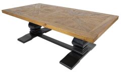 "Tuscany" Hardwood Timber Coffee Table, Oak top + Black Base, 140X70X45cm (RRP $1499)