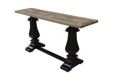 "Tuscany" Hardwood Timber Hall Console Table, Oak top + Black Base, 160X40X77.5cm (RRP $1199)