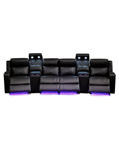 "Academy HT" Superior Comfort Premium Quality Leather Electric Home Theatre Recliner Set (4 Recliners + 2 Consoles), Black (RRP $6999)