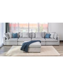 "Carolina" Hamptons Style 4 Seater Sofa Lounge with Ottoman, Silver (RRP $4499)