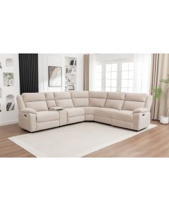 "Dream Sofa" Superior Comfort Premium Quality Fabric Corner Modular Electric Recliner Lounge, Beige W310 x D282 x H105 CM (RRP $3999)