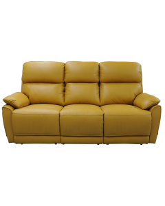 "York" Premium Leather 3 Seater with 2 Manual Recliners – Mustard W201 x D94 x H102 CM (RRP $2499)