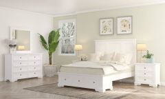 "Sophia" Hampton Style Hardwood Timber King Bed 5 Piece Dresser Package, White (RRP $4499)