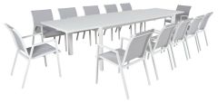 "Palm Beach" Hamptons Style Outdoor Aluminium Extension Dining Table 13 Pc Setting White, 230cm - 345cm x 105cm (RRP $3499)