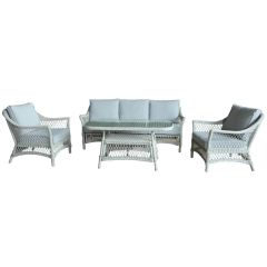 "Catalina" Hamptons Style Outdoor 4 Piece Lounge Package, Surfmist Wicker and Dune Cushions (RRP $3499)