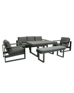 "Positano" Coastal Style 5 Piece Outdoor Lounge Set Low Dining Table, Charcoal (RRP $3499)