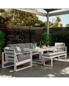 "Positano" Coastal Style 5 Piece Outdoor Lounge Set Low Dining Table, White (RRP $3499)