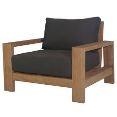 "Maldives" Hamptons Style Outdoor Timber Armchair with Charcoal Cushions, W95 x D89 x H75 CM (RRP $1499)
