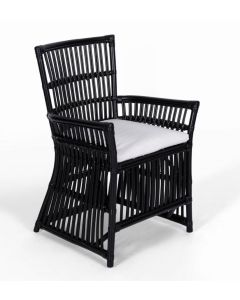 "Bangalow" Resort Style Rattan Cane Black Dining Armchair with White Cushion (RRP $449)