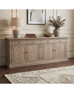 "Harbord" Hamptons Style 4 Door 4 Drawer Buffet Sideboard Weathered Oak, 220cmW x 48cmD x 90cmH (RRP $4999)