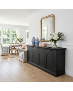 "Harbord" Hamptons Style 4 Door 4 Drawer Buffet Sideboard Black Oak, 220cmW x 48cmD x 90cmH (RRP $4999)