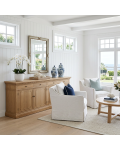 "Harbord" Hamptons Style 4 Door 3 Drawer Buffet Sideboard, Natural Oak 220cmW x 48cmD x 90cmH (RRP $4999)
