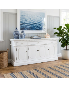 "Harbord" Hamptons Style 4 Door 3 Drawer Buffet Sideboard White, 165cmW x 48cmD x 81cmH (RRP $3499)