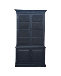 "Balmoral" Hamptons Style Timber 2 Door Buffet and Hutch Display Cabinet, Black Oak 125cmW x 45cmD x 220cmH (RRP $4999)