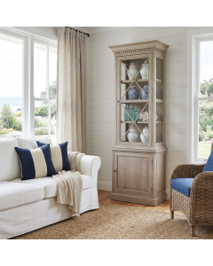 "Balmoral" Single Door Sideboard & Hutch Display Cabinet Weathered Oak, 75cmW x 45cmD x 220cmH (RRP $2999)