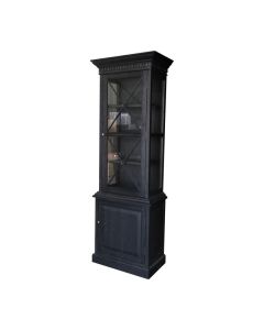 "Balmoral" Hamptons Style Timber French Single Door Sideboard & Hutch Display Cabinet, Black 75cmW x 45cmD x 220cmH (RRP $2999)