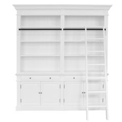 "Vincentia" Hamptons Style 2-Bay Timber Library Bookcase with Ladder White, 208cmW x 47cmD x 220cmH (RRP $7999)