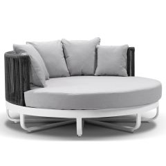 "Coolum" Hamptons Style Outdoor Aluminium Round Daybed in White with Olefin Grey Cushions, L160cm x D160cm x H74cm