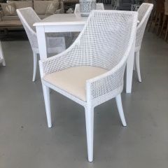 "Coral Bay" Hampton Style Rattan Dining Chair Vivid White with White Painted Timber Legs (RRP $449)