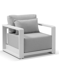 "Whitehaven" Superior Comfort Premium Quality Aluminium 1 Seater Outdoor Lounge Armchair – White / Textured Olefin Grey W88 x D88 x H62 CM (RRP $1499)