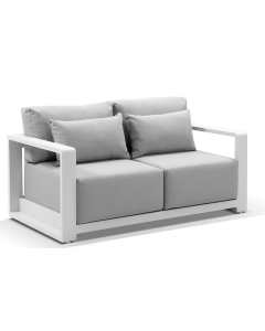 "Whitehaven" Superior Comfort Premium Quality Aluminium 2 Seater Outdoor Lounge – White / Textured Olefin Grey W156 x D88 x H62 CM (RRP $2499)
