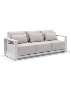 “Whitehaven” Superior Comfort Premium Quality Aluminium 3 Seater Outdoor Lounge – White / Sandstone Olefin L224 x D88 x H62 CM (RRP $3499)