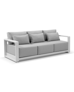 “Whitehaven” Superior Comfort Premium Quality Aluminium 3 Seater Outdoor Lounge – White / Textured Olefin Grey L224 x D88 x H62 CM (RRP $3499)