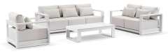 “Whitehaven” Superior Comfort Premium Quality Aluminium 3+2+1 Outdoor Lounge Set with Santorini Coffee Table – White / Sandstone Olefin L224 x D88 x H62 CM (RRP $6999)