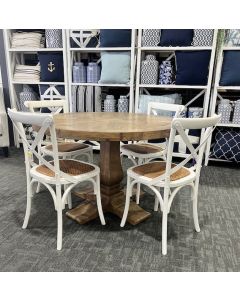 "Whitsunday" Hamptons Style Parquetry Hardwood Timber 120cm Round Dining Package, RH Finish (RRP $2999)